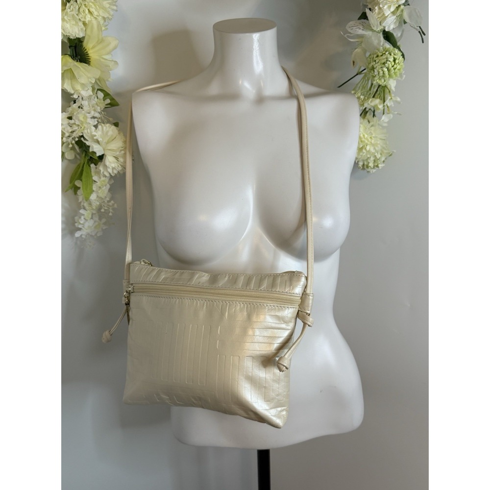 Pinky Vintage Crossbody Bag Gold Champagne Faux Leather Top Zipper Shoulder Bag